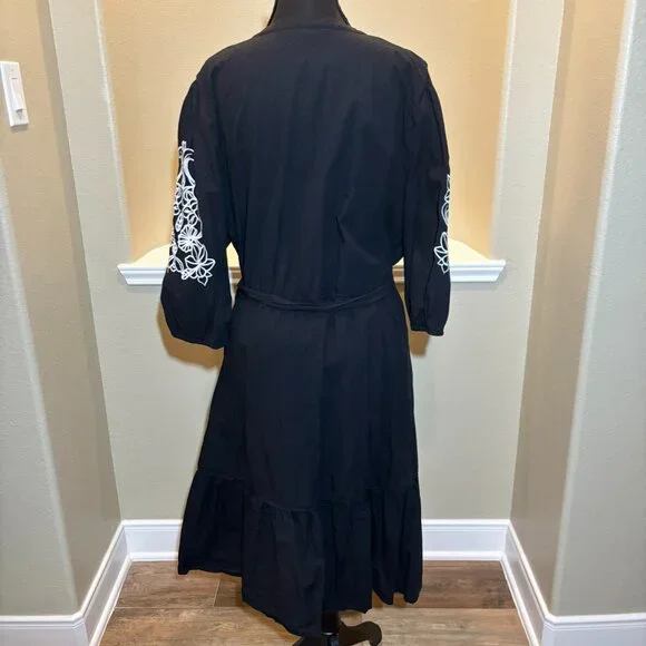 💖Draper James RSVP Black White Embroidery Lattern Sleeves Drop Waist Dress XXL - Picture 5 of 10